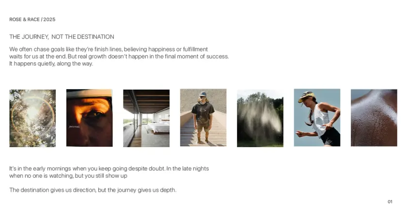The journey, not the destination: editorial spread above a row of seven photographs